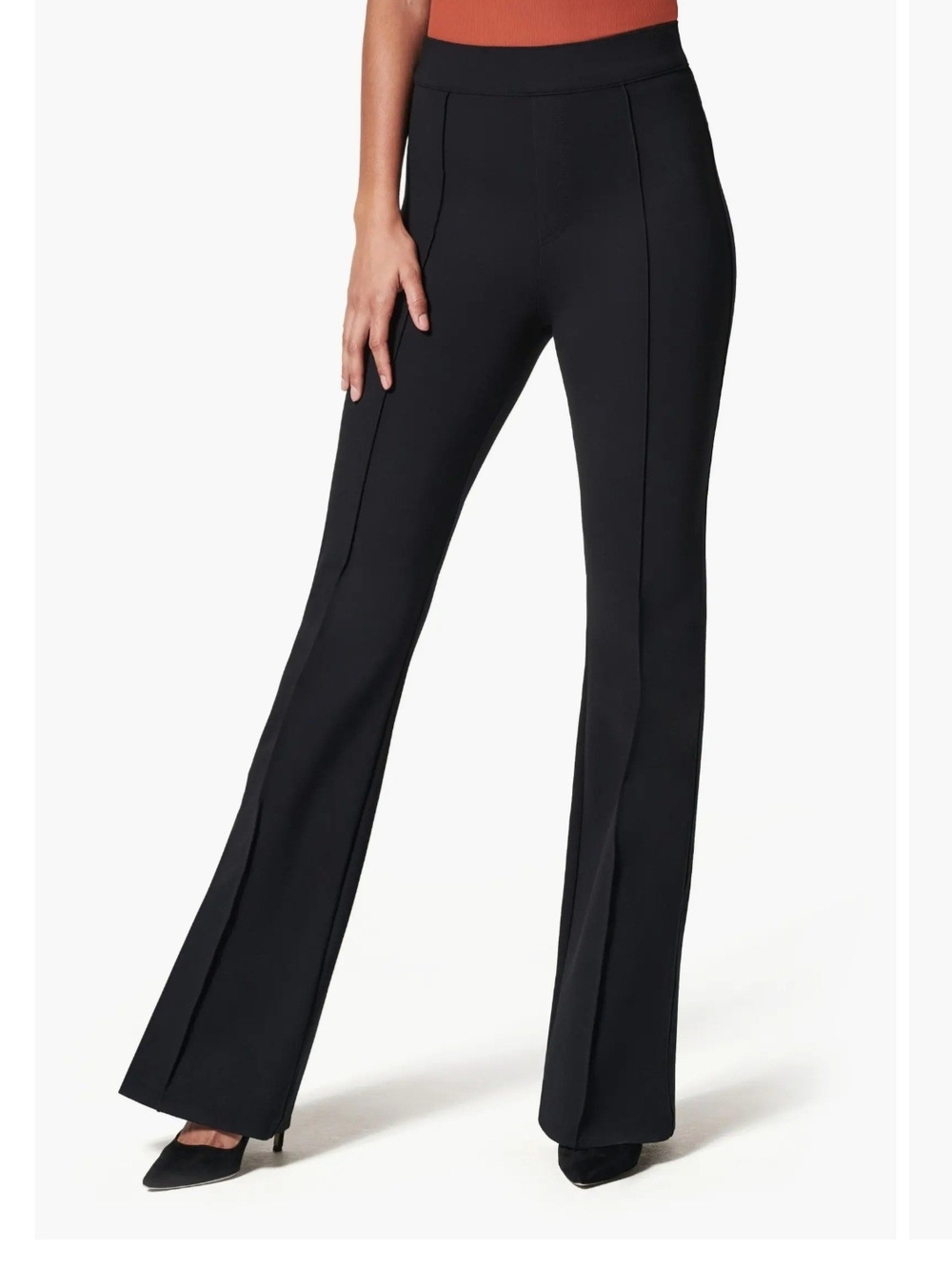 SPANX Smooth PerfectFit Ponte Flare Pants Pintuck Espresso Brown Size M